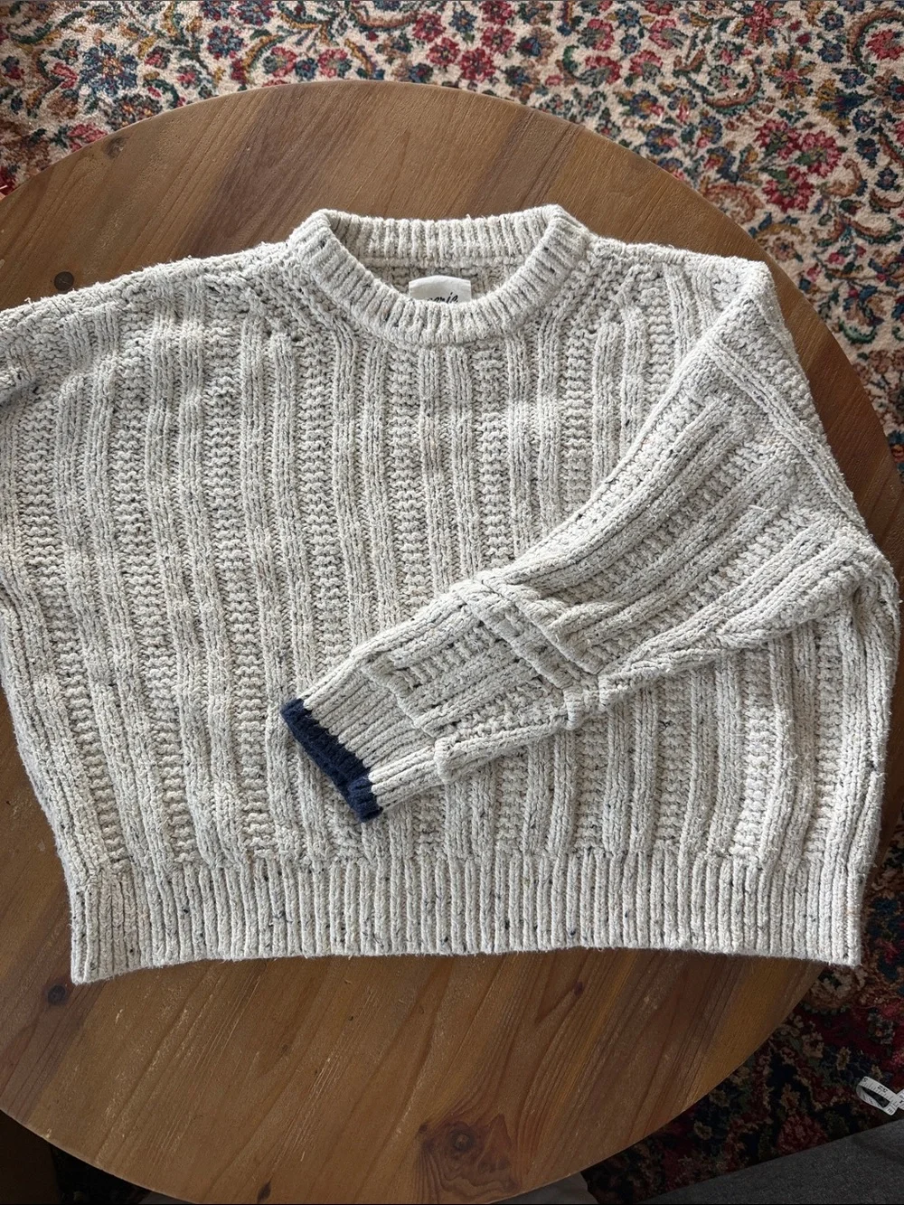 aerie Cream/Textured Cable Crew Sweater